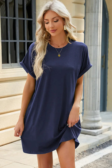 Neck Rolled Short Sleeve Tee Dress DJPT